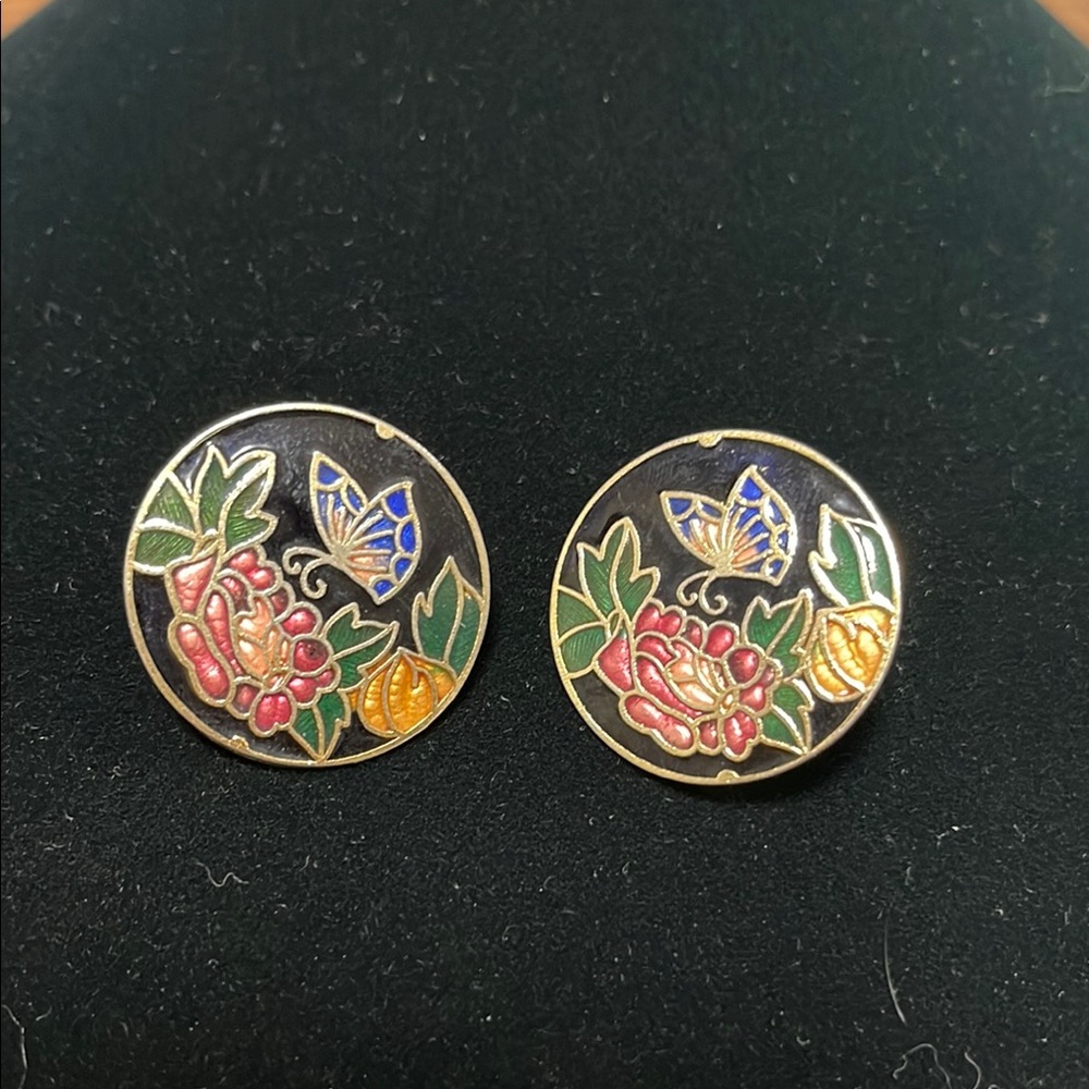 Floral Enamel Stud Clip-On Earrings